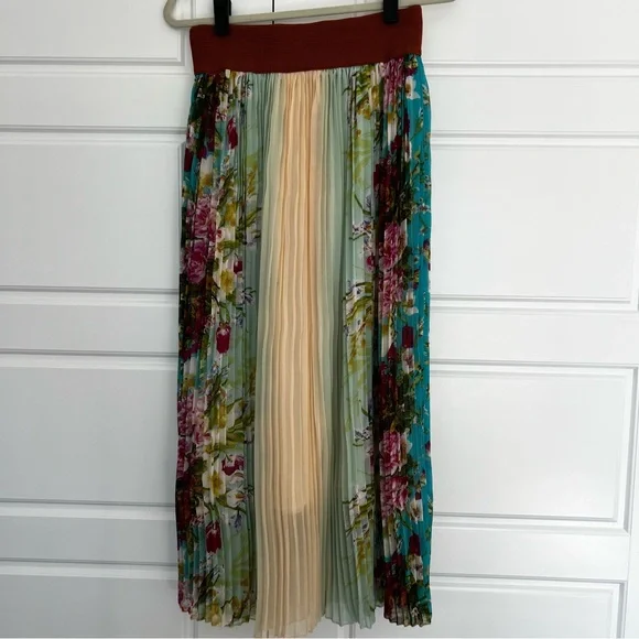 Boho Floral Print Pleated Festival Maxi Skirt Corset Belt Sz L - Picture 2 of 11